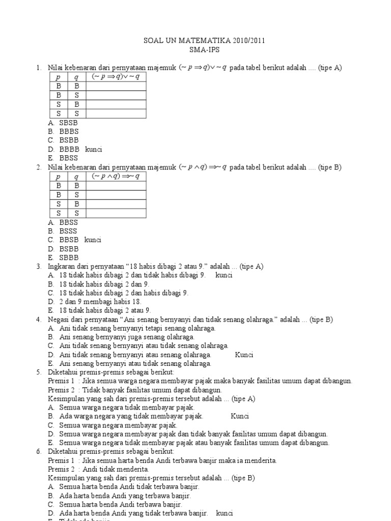 Soal Un Matematika Sma Ips 1 Doc