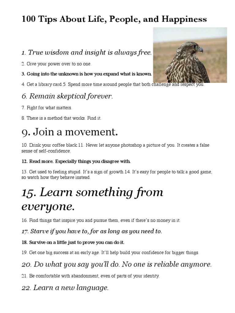 100 Tips for Life and Happiness | PDF | Self-Improvement