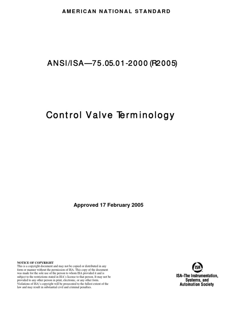 ISA 75.05.01 2000 (R2005) Control Valve Terminology PDF PDF Valve