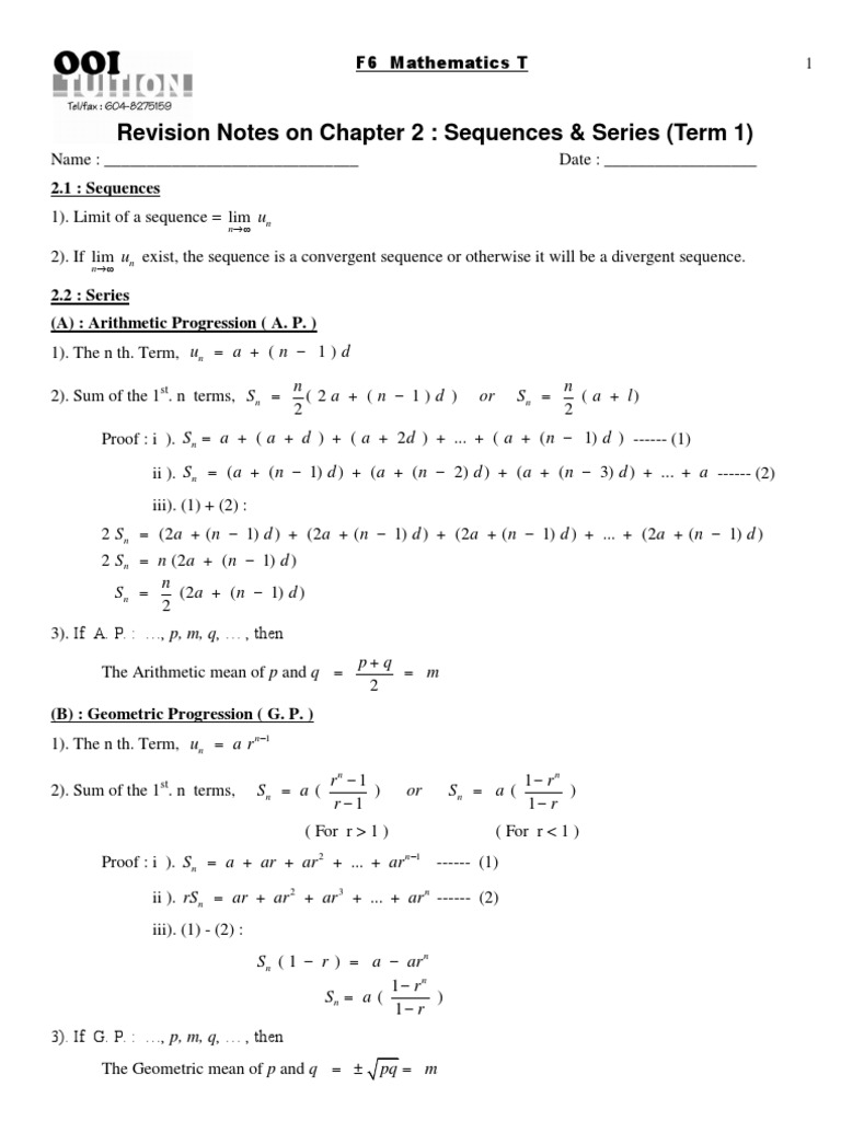 STPM Mathematics T: Sequences & Series | PDF | Series (Mathematics ...