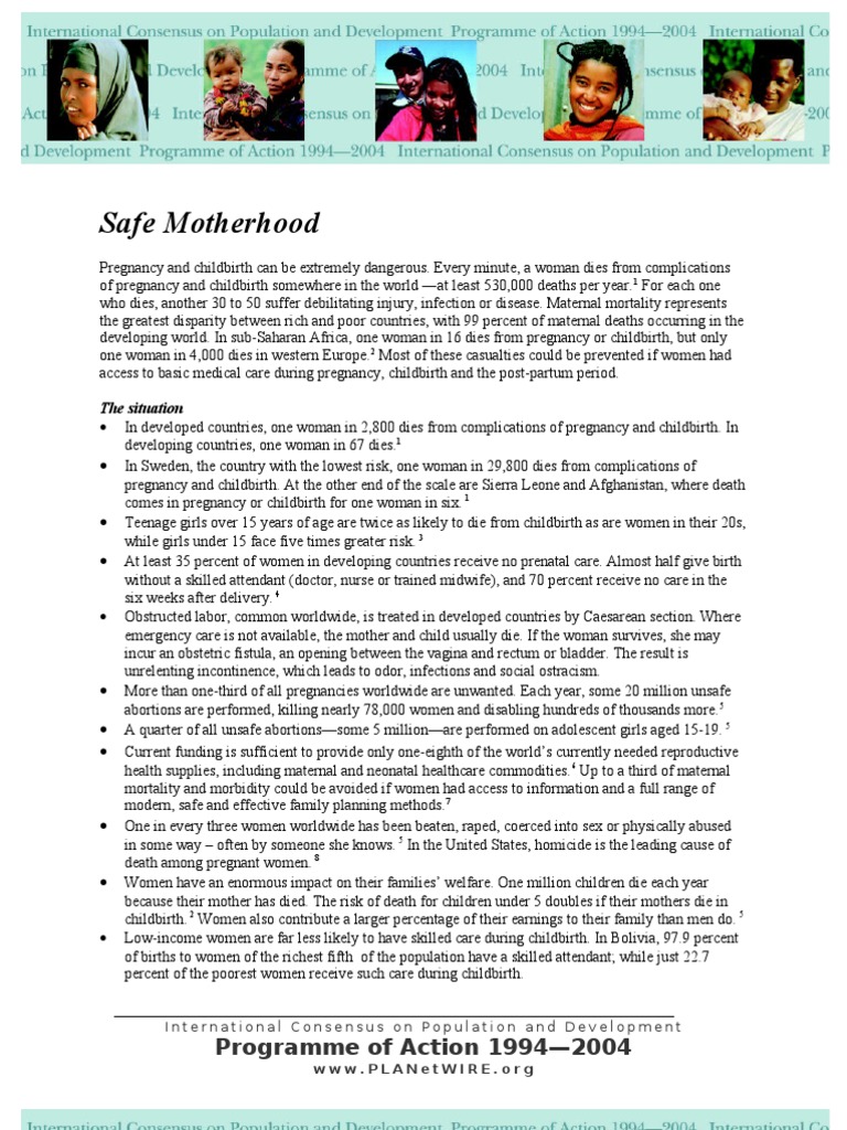 Safe Motherhood: Programme of Action 1994-2004 | PDF | Maternal Death ...