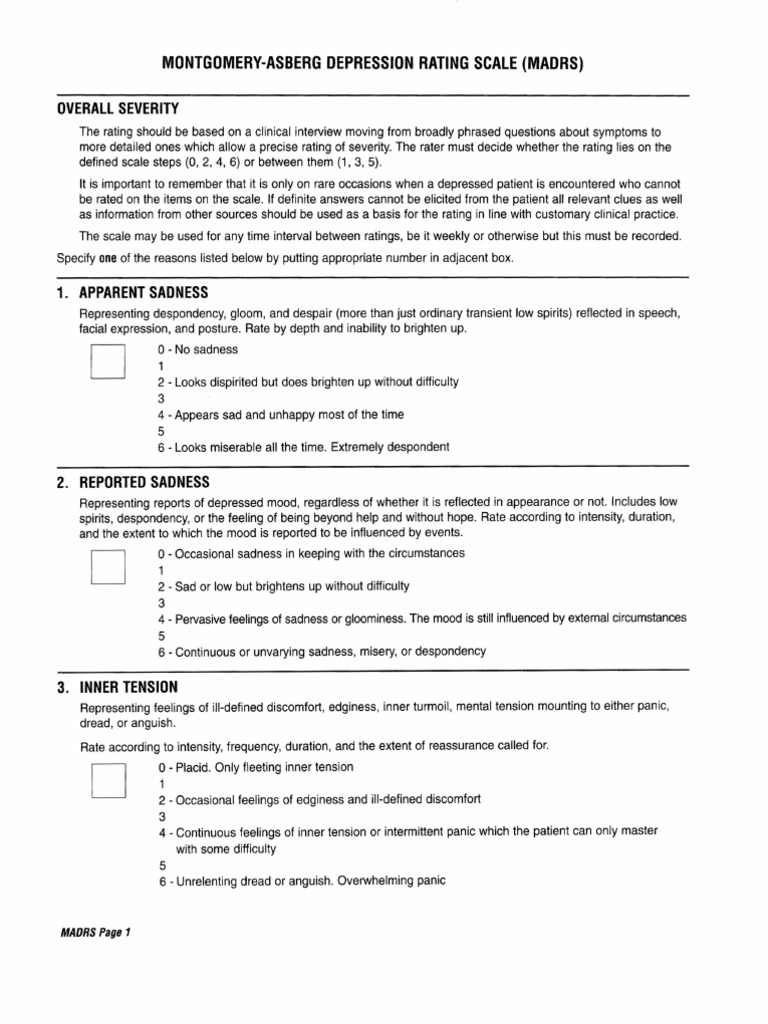 Madrs Test Pdf | (PDF) The Montgomery and Åsberg Depression Rating ...