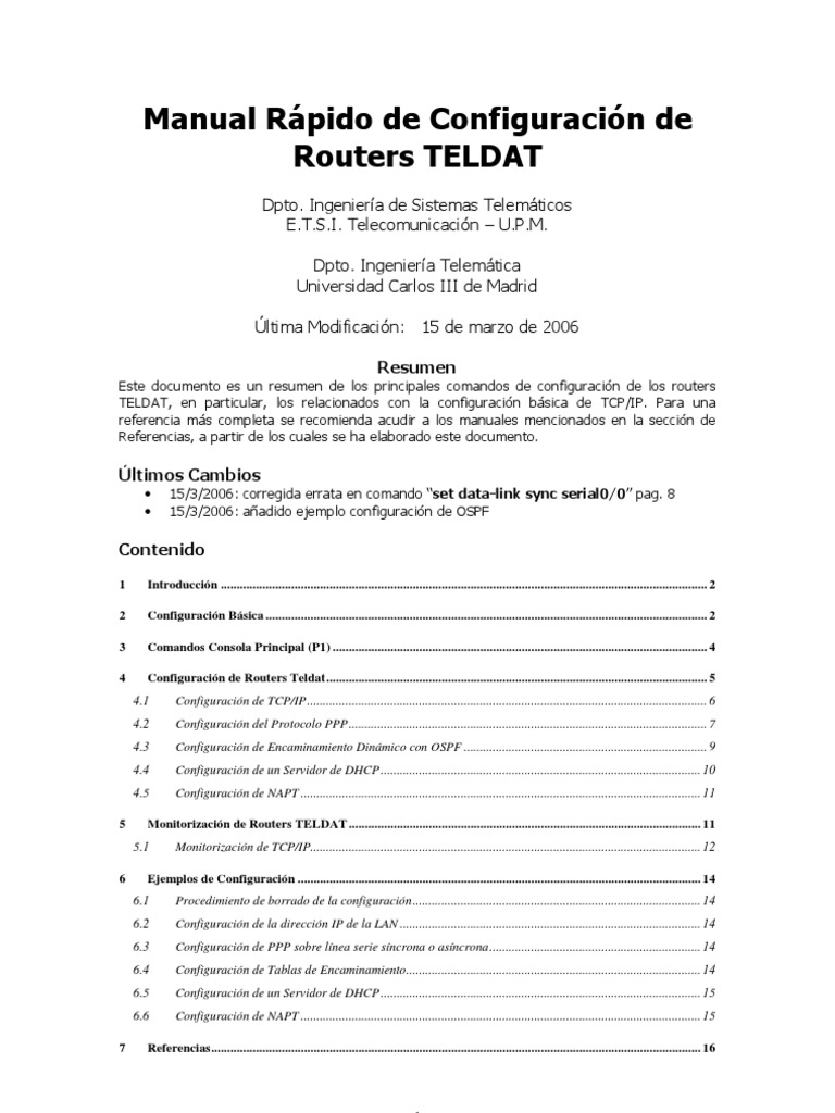Comandos de Configuración Routers TELDAT | PDF | Enrutador (Computación ...