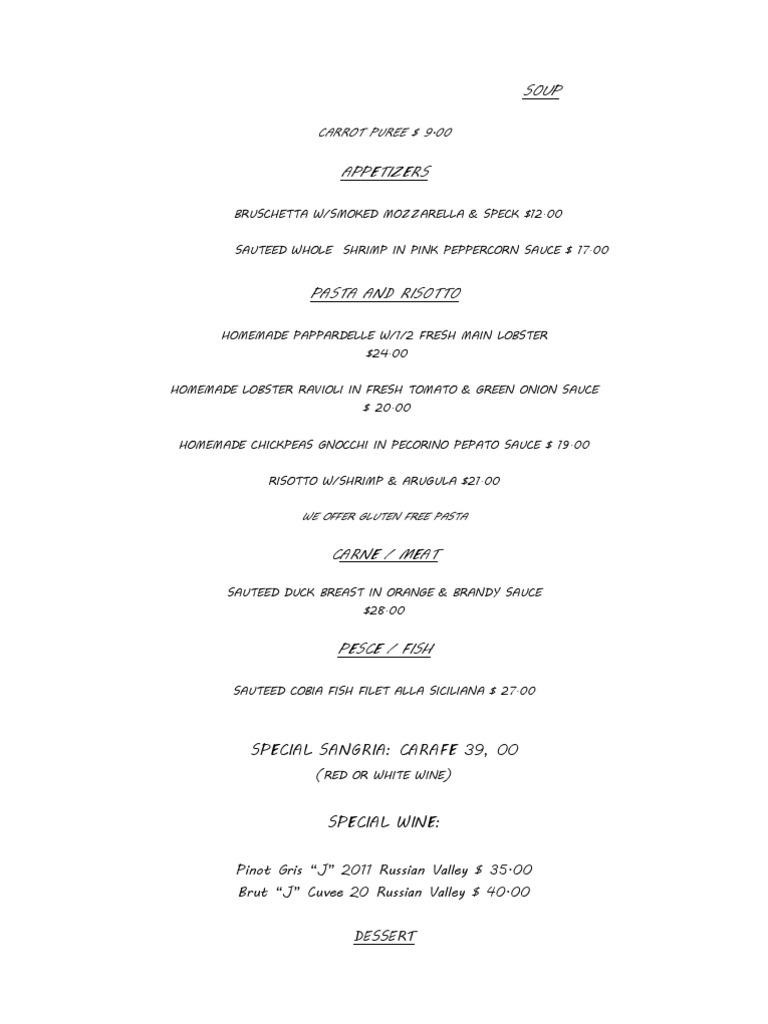Gourmet Menu with Seafood & Pasta | PDF | Cooking, Food & Wine