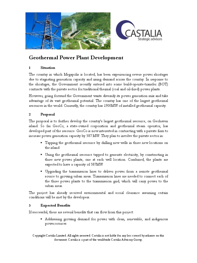Castalia Partners Geothermal Power PDF Electricity Generation