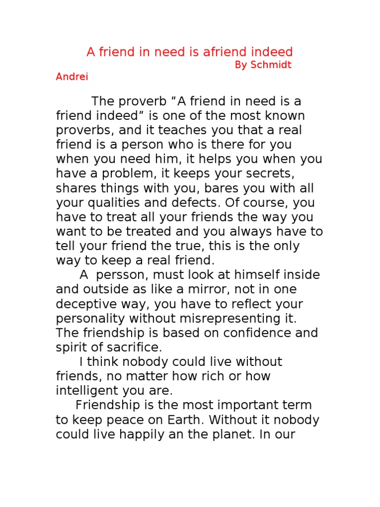 friend in need is a friend indeed essay