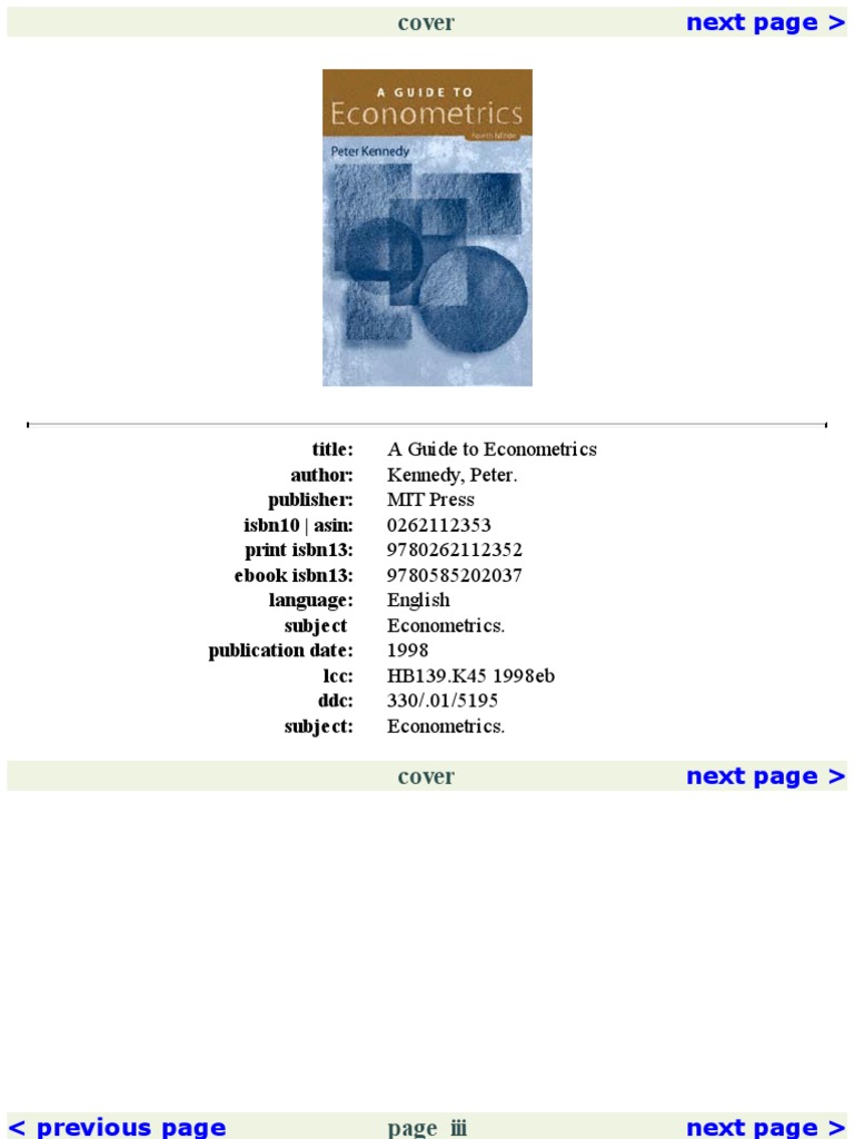 Kennedy A Guide To Econometrics | PDF | Econometrics | Errors And