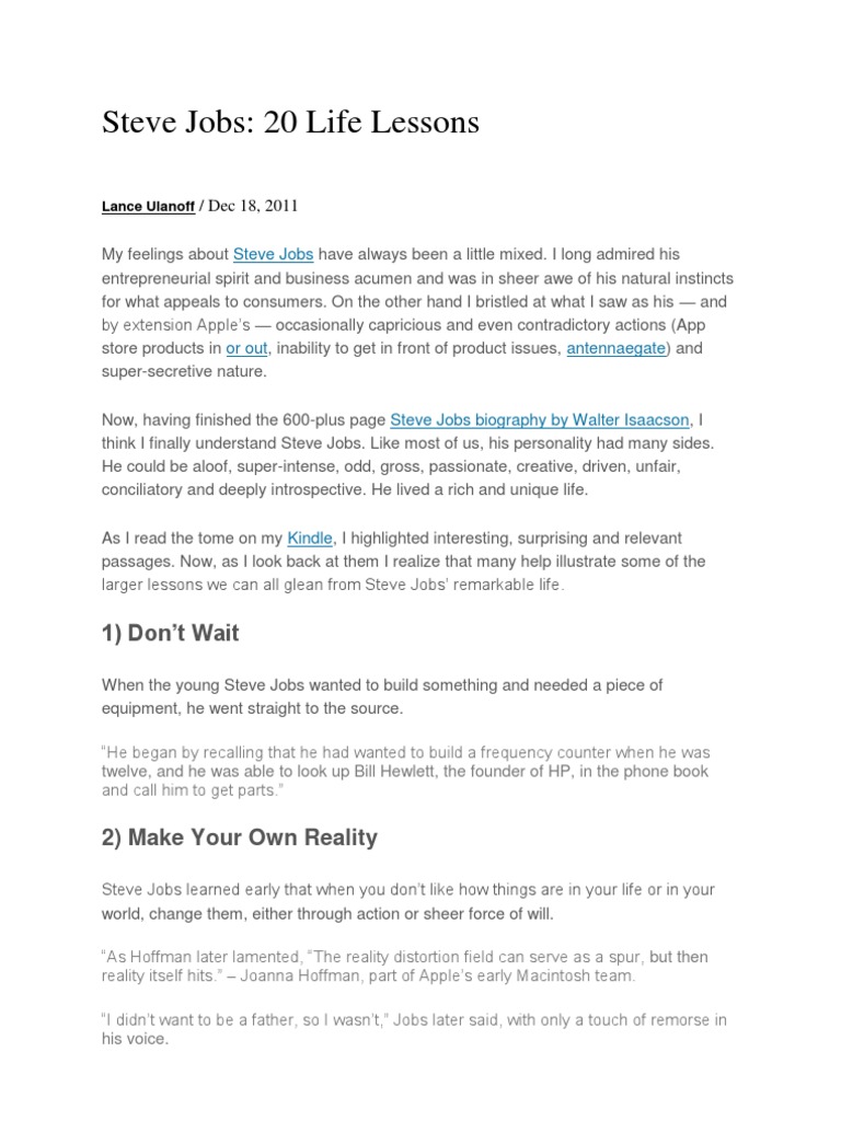 Steve Jobs' Life Lessons at 20 | PDF | Steve Jobs | Apple Inc.