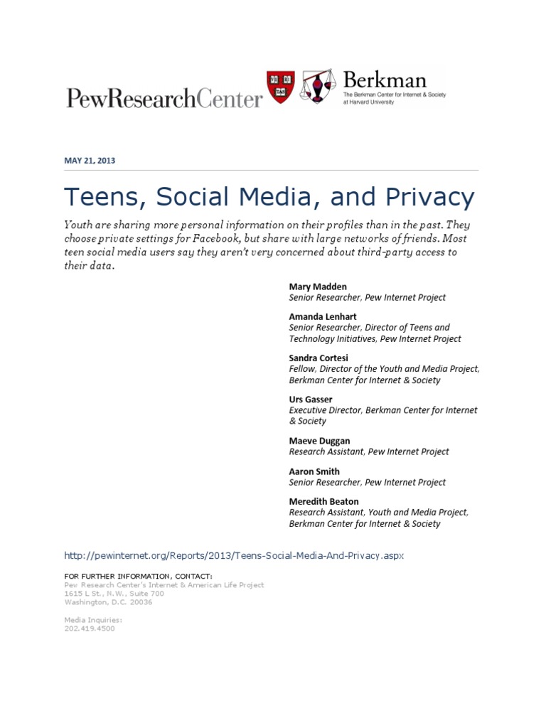 Teens Social Media and Privacy | PDF | Social Media | Popular Culture ...