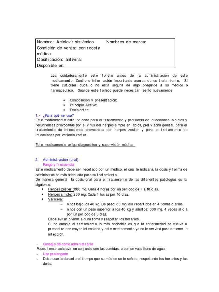 aciclovir comprimidos receta
