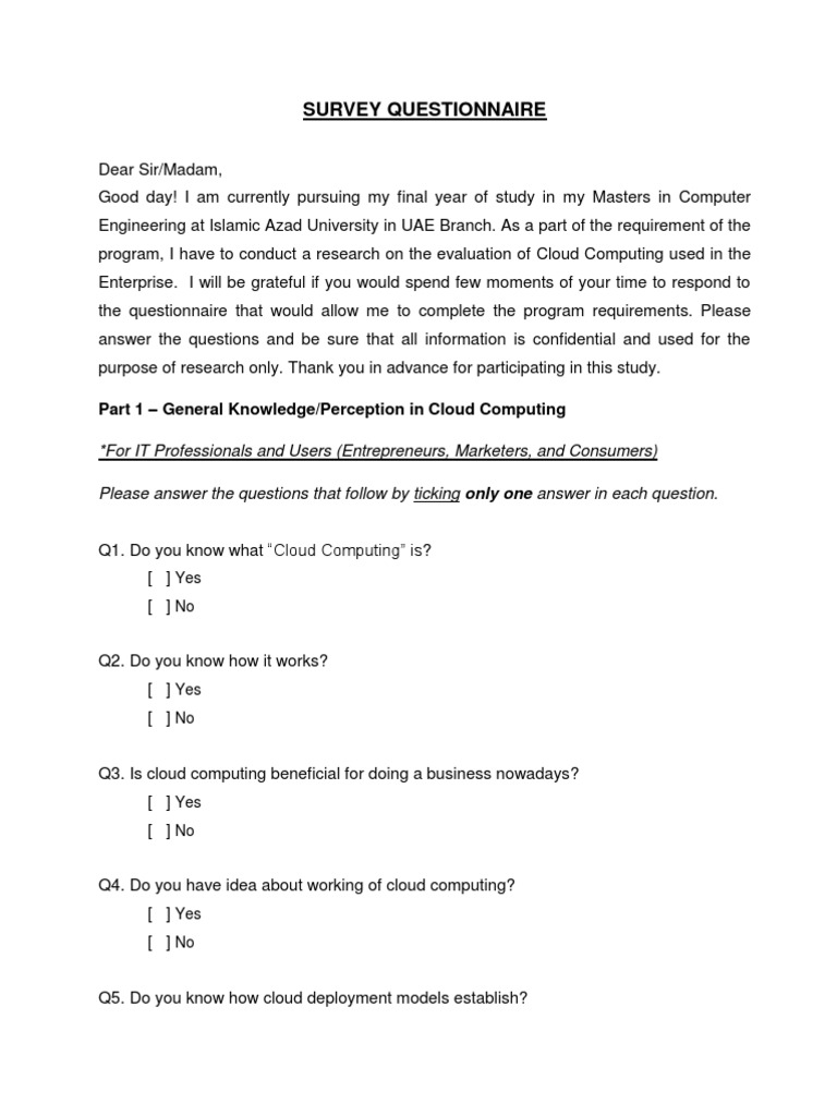 Cloud Computing Survey Questionnaire | PDF | Cloud Computing | Websites