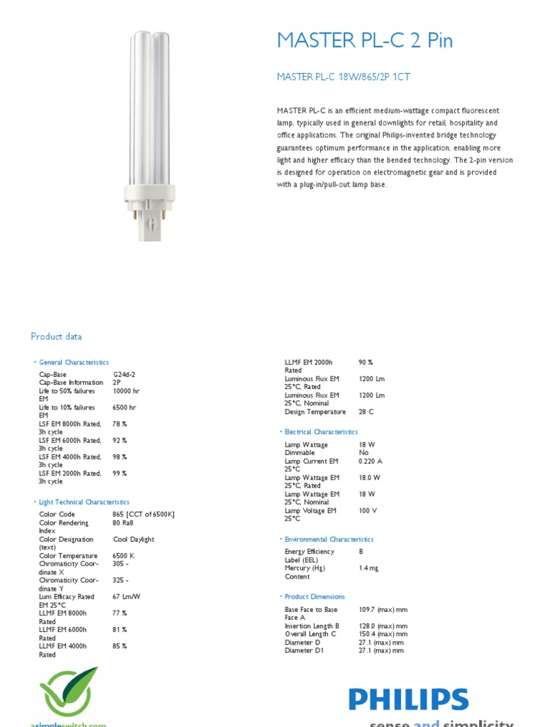 Master PL-C 18W/865/2P 1CT | PDF | Fluorescent Lamp | Compact ...