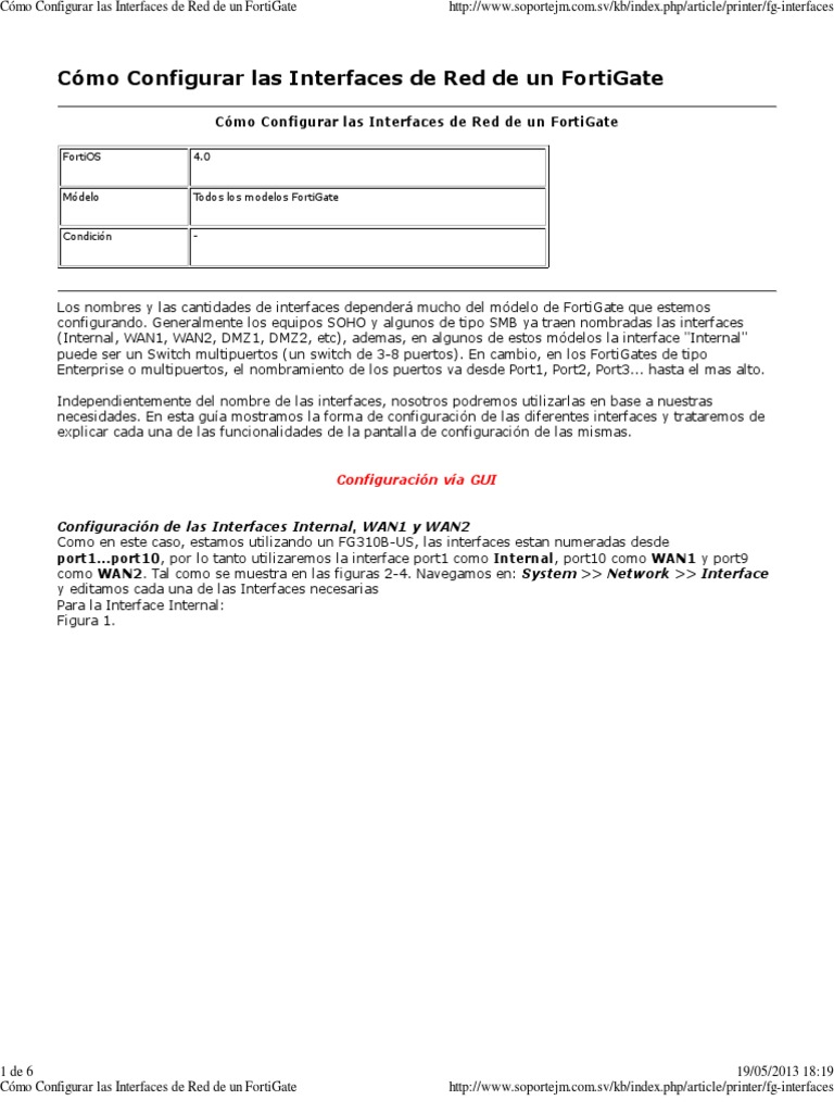 Cómo Configurar Las Interfaces de Red de Un FortiGate PDF Dirección