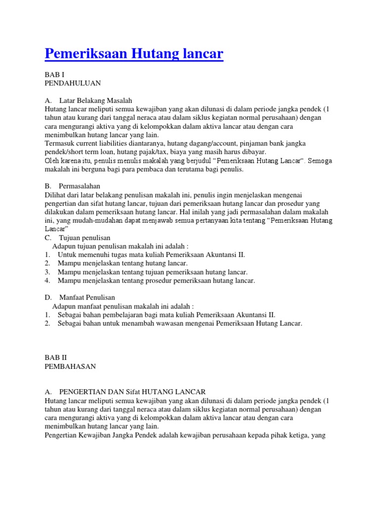 Pemeriksaan Hutang Lancar