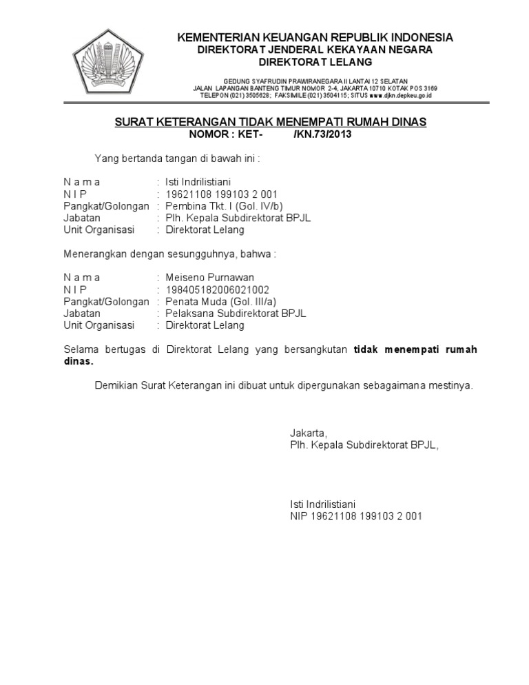 Surat Keterangan Tidak Menempati Rumah Dinas Seno Doc