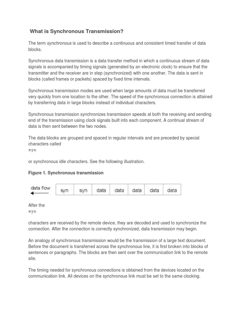 What Is Synchronous Transmission PDF Data Transmission Bit