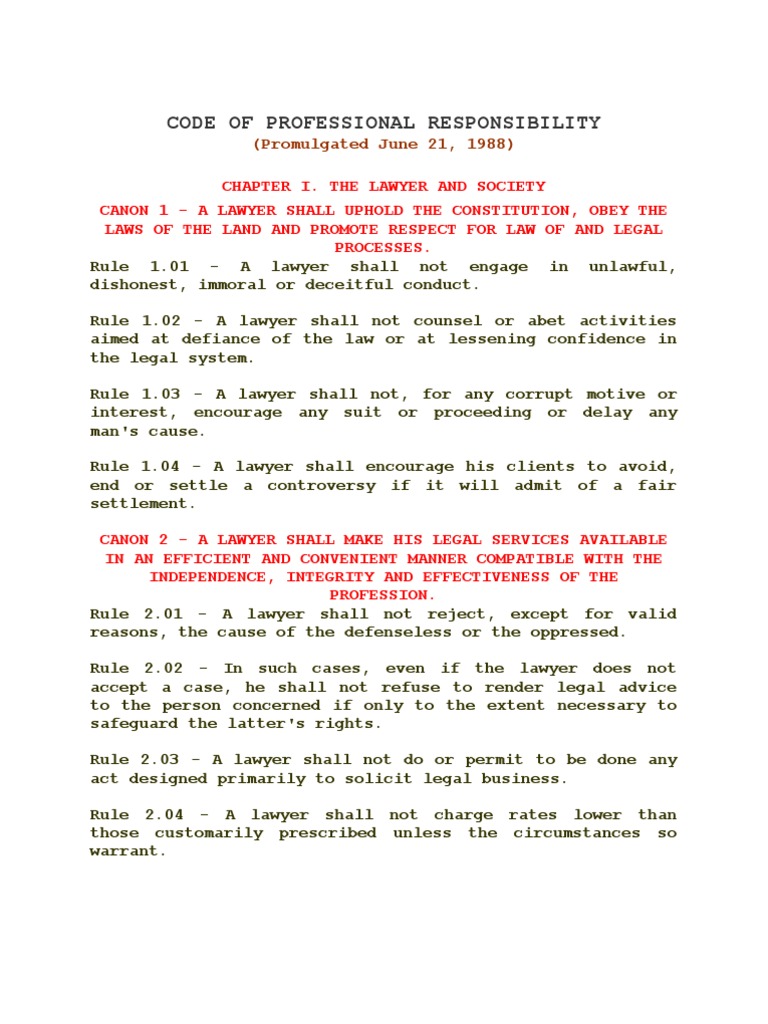 Code of Professional Responsibility (Related With Rule 137 of the Rules