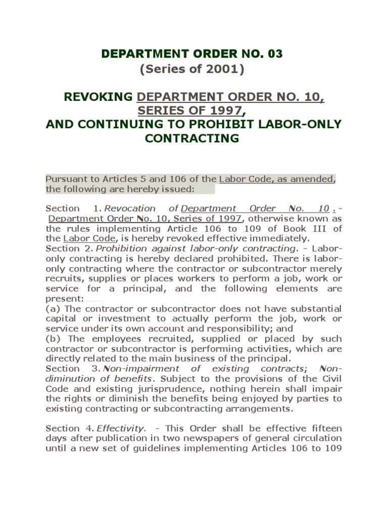 Revocation of Labor-Only Contracting Order | PDF