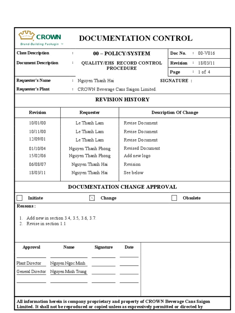 Quality/EHS Record Control Procedure | PDF | Quality (Business) | Business