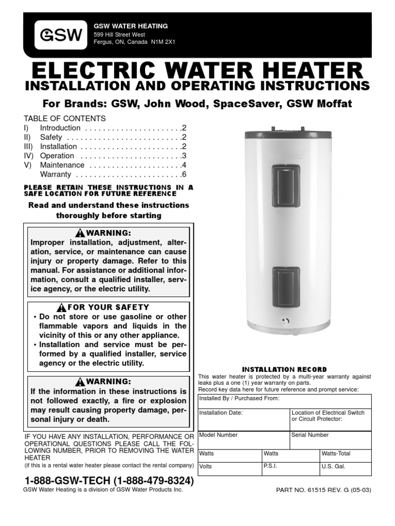 JOHN WOOD Water Heater Water Heating Thermostat