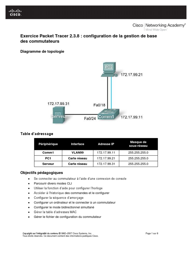 Exercice1 Packet Tracer E3 | PDF | Commutateur réseau | Serveur ...