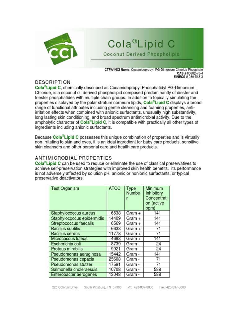 cola lipid c sds - Colonial Chemical - 83682-78-4 The bsh1 gene of Lactobacillus