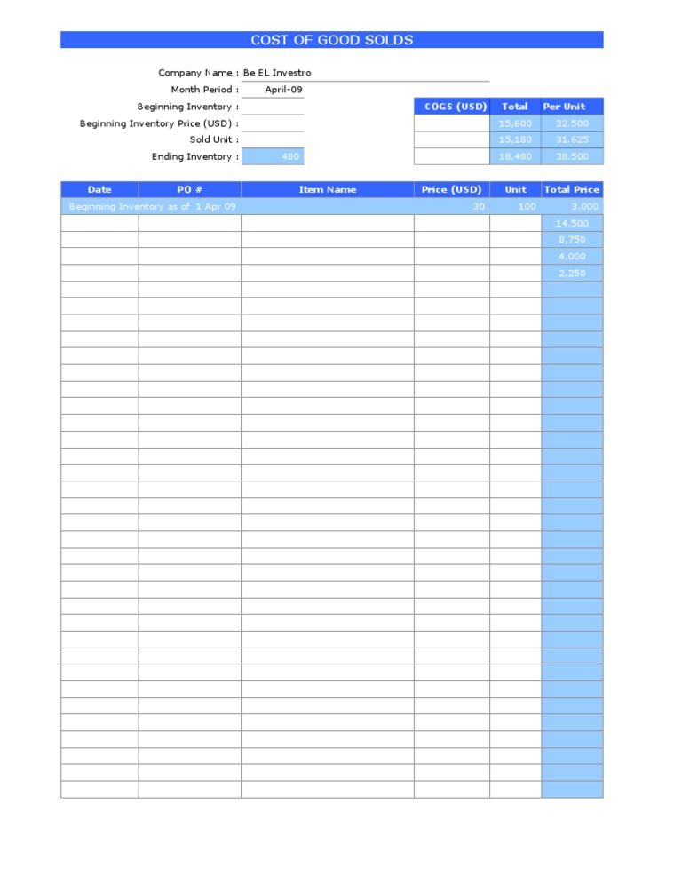 April 2009 COGS Analysis for Be EL Investro | PDF | Social Science