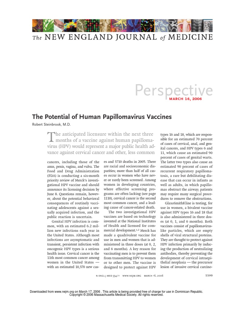 The Potential of Human Papillomavirus Vaccines 1 | PDF | Cervical ...