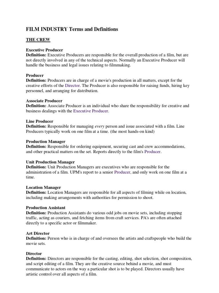 Film Crew Terms And Definitions Film Director Filmmaking Free 30day Trial Scribd