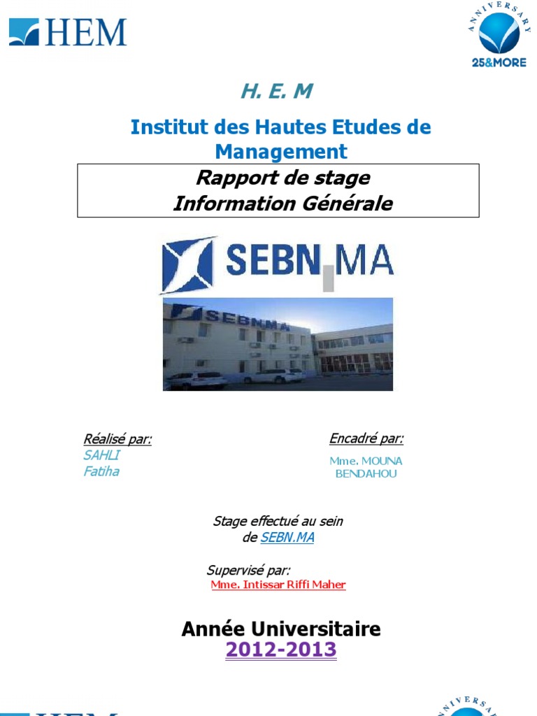 Rapport de stage chez SEBN.MA | PDF