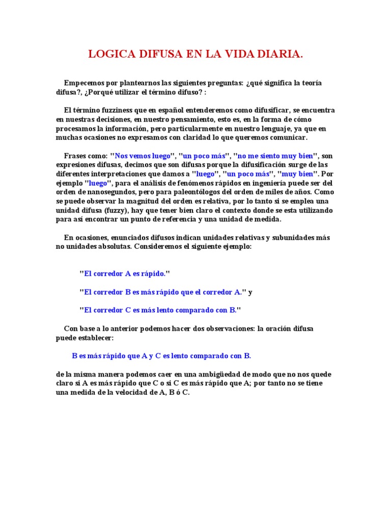 Logica Difusa en La Vida Diaria | PDF | Lógica difusa | Conjunto ...