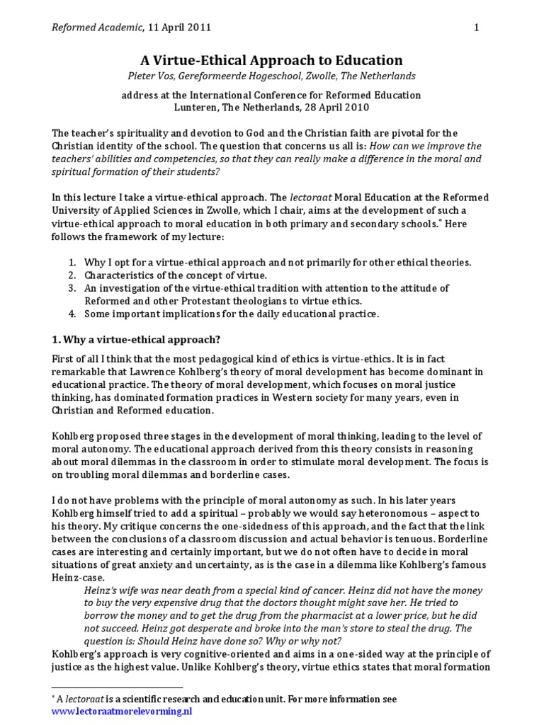 Virtue Ethics in Moral Education | PDF | Virtue Ethics | Virtue