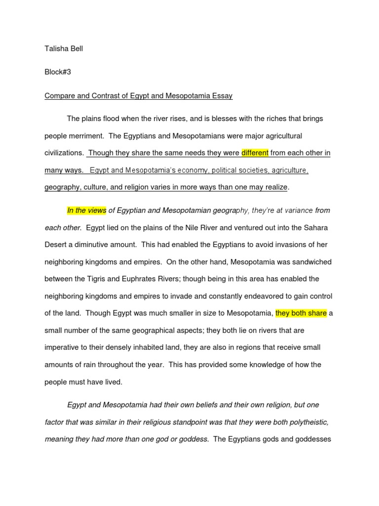 Egypt and mesopotamia comparison essay example picture