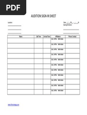 Audition Sign-In Sheet