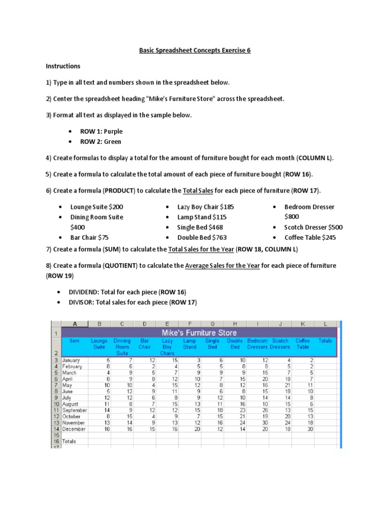 Basic Spreadsheet Concepts Exercise 6 | PDF | Finance & Money ...