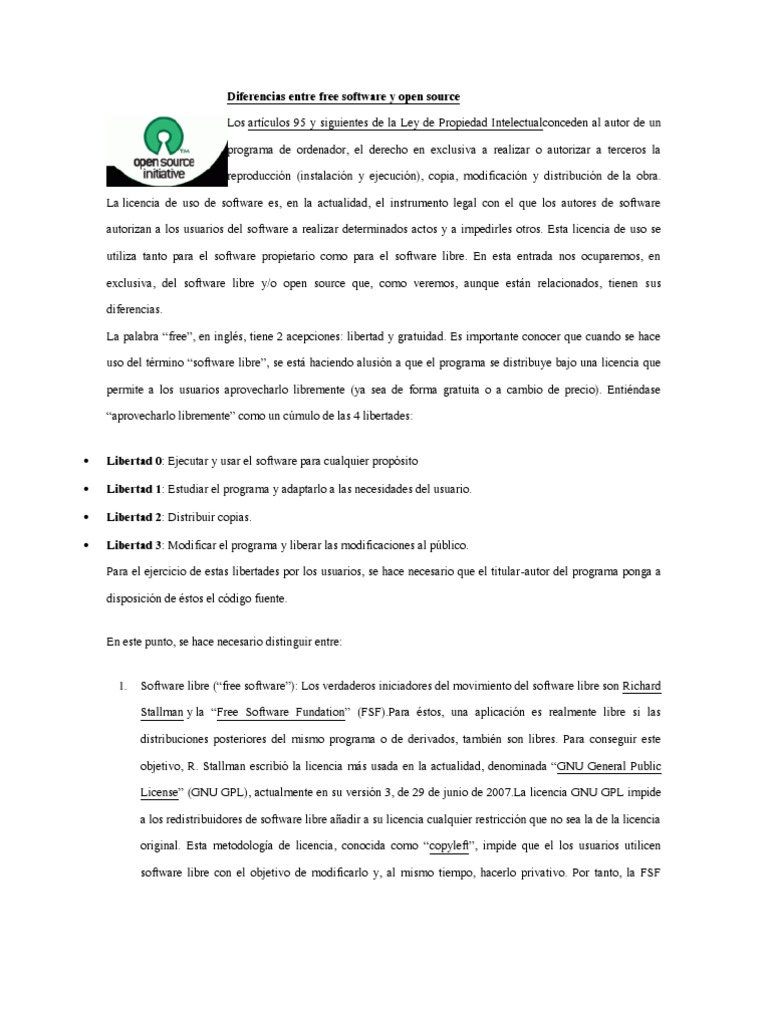 Diferencias entre Software Libre y Open Source | PDF | Software libre ...