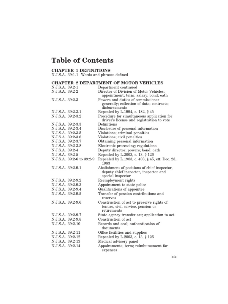 NJ MVC Title 39 TOC PDF Driver's License Driving