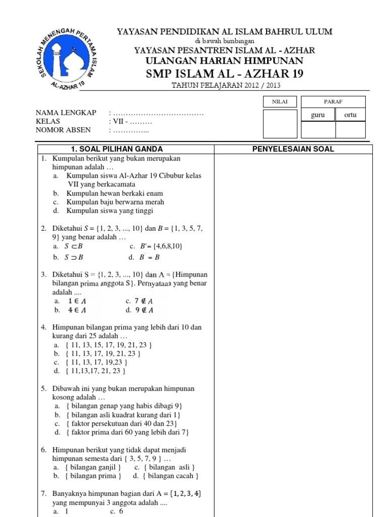 Soal Ujian Masuk Smp Al Azhar