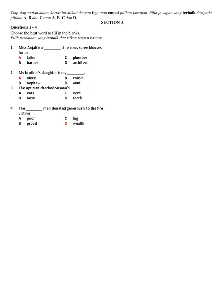 Section A Questions 1 - 4 | PDF | Language Arts & Discipline