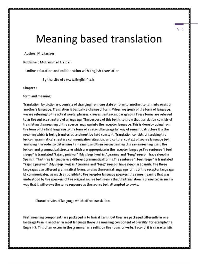 Meaning Based Translation PDF Translations Word