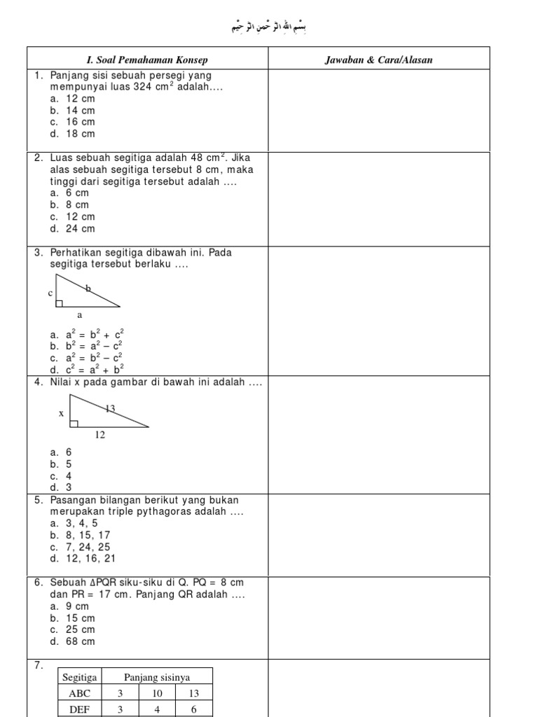 I Soal Pemahaman Konsep Jawaban Cara Alasan