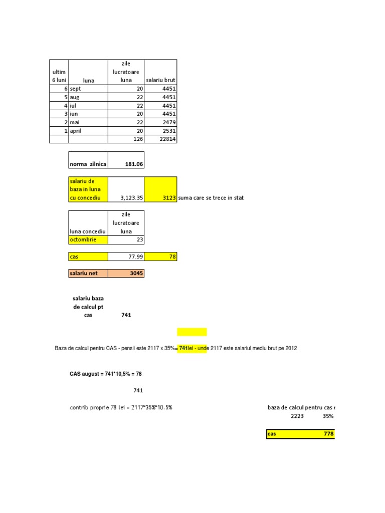 Calcul Salariu Concediu de Boala Obisnuita Cod 01 | PDF