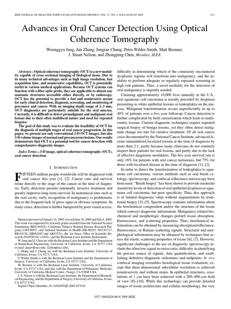 Advances in Oral Cancer Detection Using Optical Coherence Tomography ...