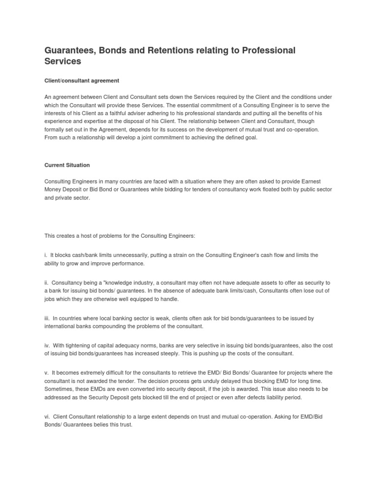 Contract (Guarantees, Bonds and Retentions ) Bonds (Finance) Guarantee