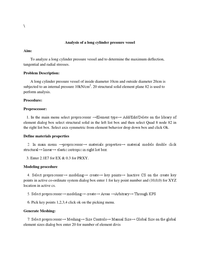 Analysis of A Long Cylinder Pressure Vessel Aim | PDF