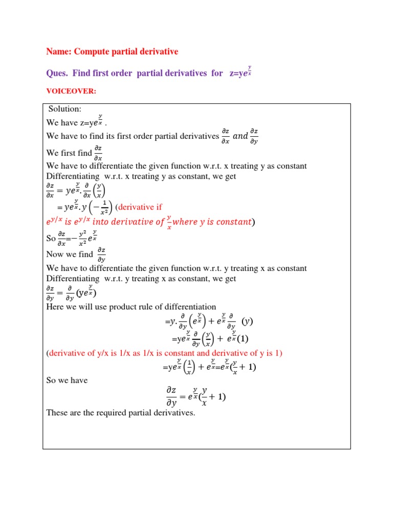 First Order Partial Derivatives of z=y | PDF
