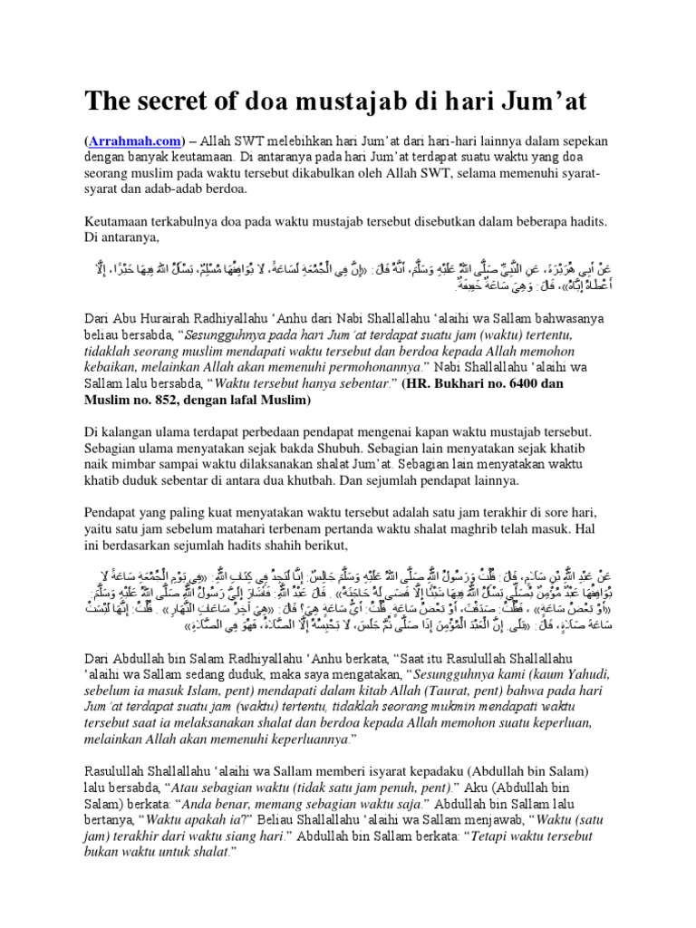 Misteri Doa Mustajab Di Hari Jumat