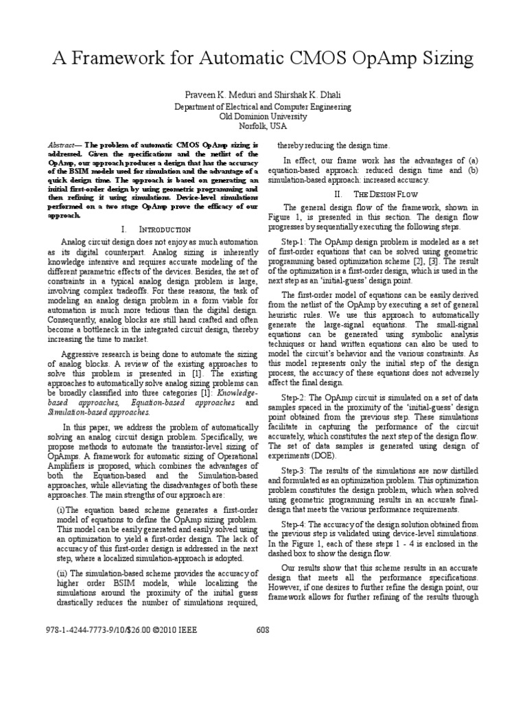 A Framework For Automatic CMOS OpAmp Sizing | PDF | Mathematical ...