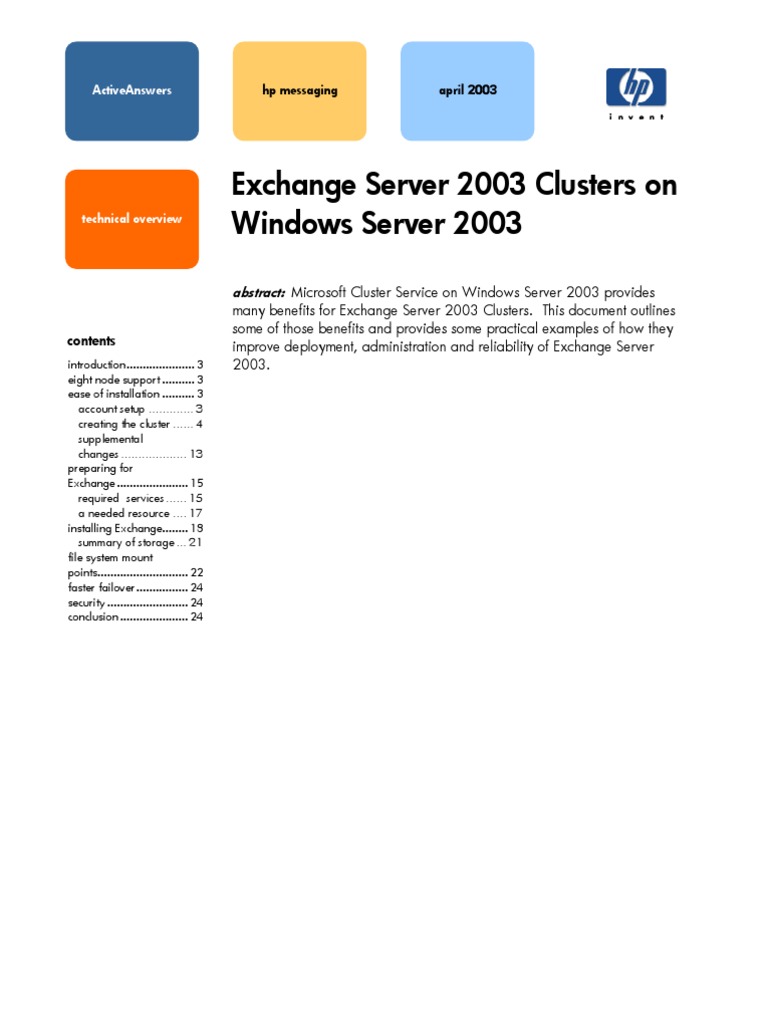 Exchange Server 2003 Clusters Overview | PDF | Computer Cluster ...