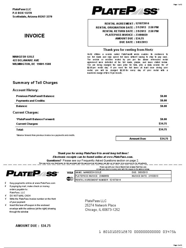 Invoice Summary of Toll Charges PDF Toll Road Invoice